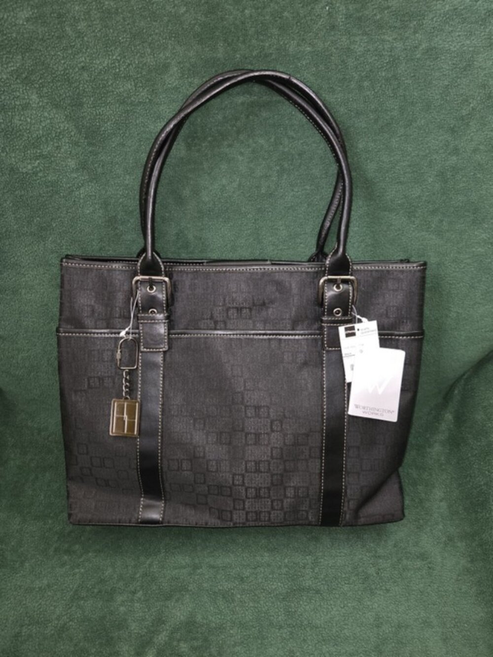 New Worthington Black Fabric Top Handle Tote Purse / Laptop Tote Bag